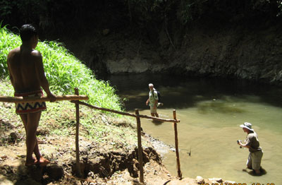 crossing the river to get to the falls